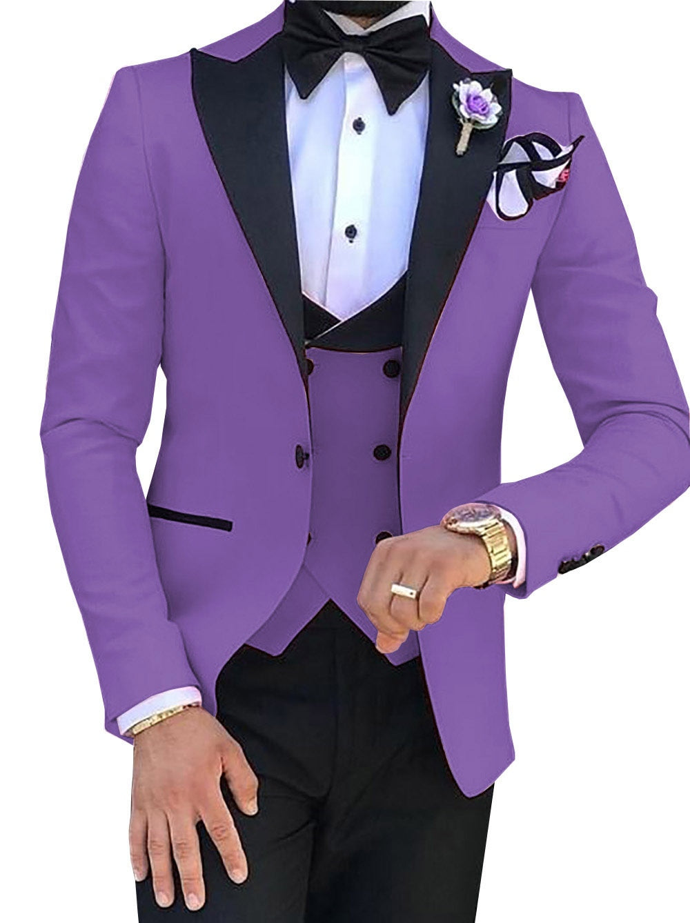 Pink Mens Suits 3 Pieces Slim Fit Casual Business Groomsmen Green Champagne Lapel Tuxedos for Formal Wedding (Blazer+Pants+Vest)